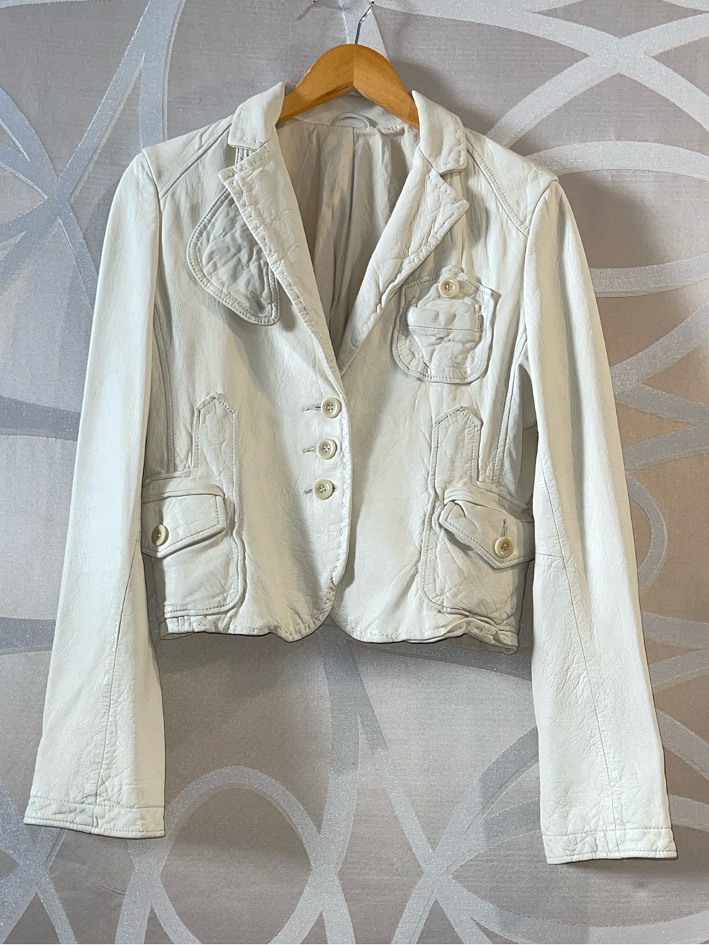 Soft Lambskin BCBGMaxAzria Oyster Cropped Leather Blazer